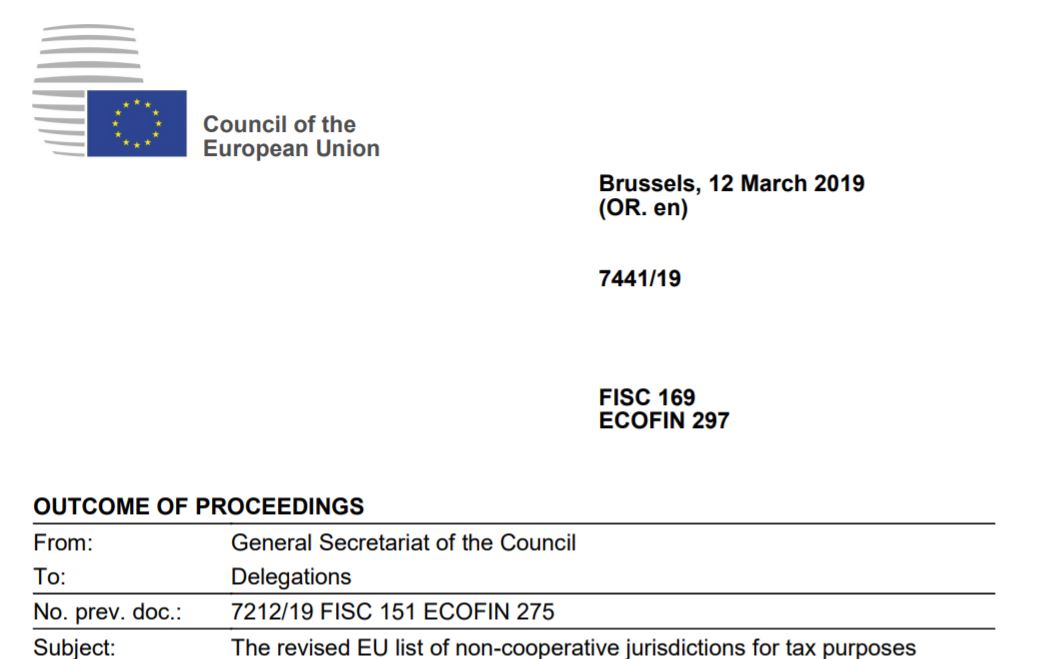 EU adopts tax haven blacklist. It includes the United Arab Emirates.